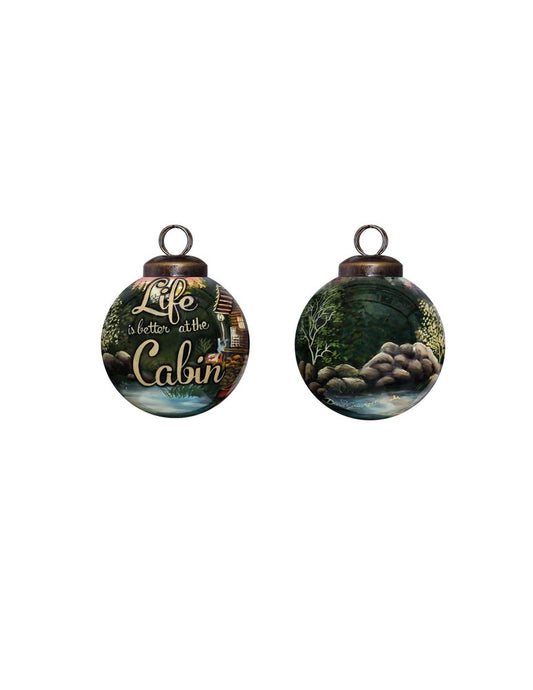 Scenic Life is Better at the Cabin Hand Painted And Mouth Blown Green Glass Ball Ornament
