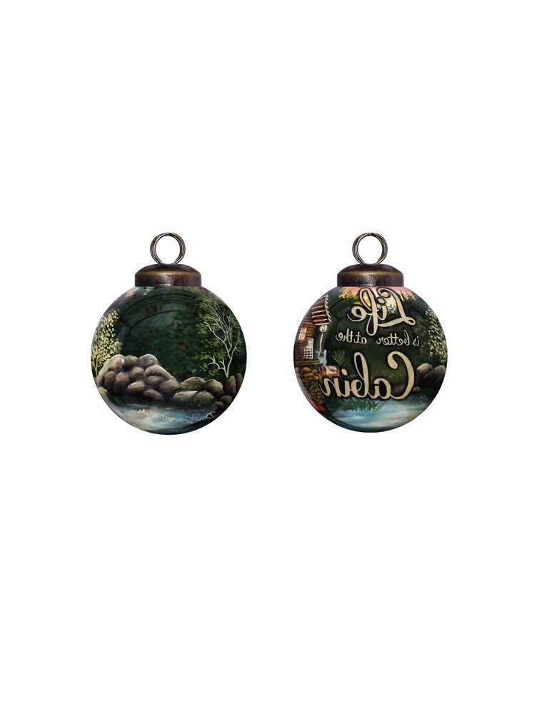 Scenic Life is Better at the Cabin Hand Painted And Mouth Blown Green Glass Ball Ornament