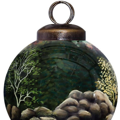 Scenic Life is Better at the Cabin Hand Painted And Mouth Blown Green Glass Ball Ornament