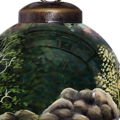 Scenic Life is Better at the Cabin Hand Painted And Mouth Blown Green Glass Ball Ornament