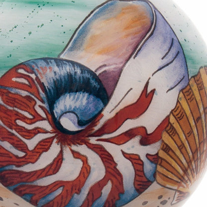 Sea Shell Hand Painted And Mouth Blown Red White And Blue Glass Ball Ornament