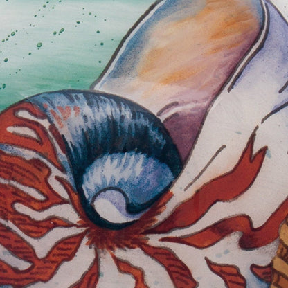 Sea Shell Hand Painted And Mouth Blown Red White And Blue Glass Ball Ornament