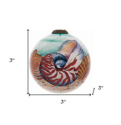 Sea Shell Hand Painted And Mouth Blown Red White And Blue Glass Ball Ornament