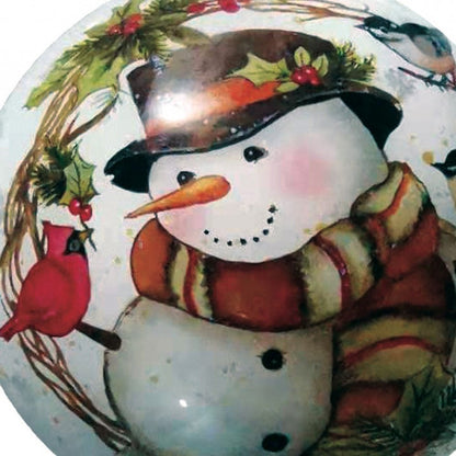 Winter Wreath Forest Snowman Hand Painted And Mouth Blown Red And White Glass Ball Ornament