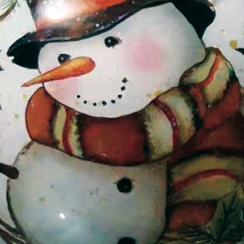 Winter Wreath Forest Snowman Hand Painted And Mouth Blown Red And White Glass Ball Ornament