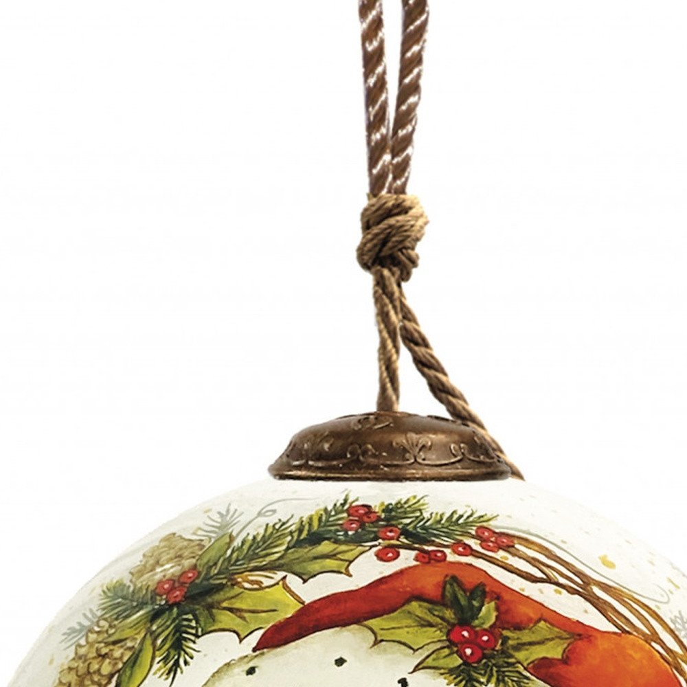 Winter Wreath Forest Santa Hand Painted And Mouth Blown Red White And Green Glass Ball Ornament