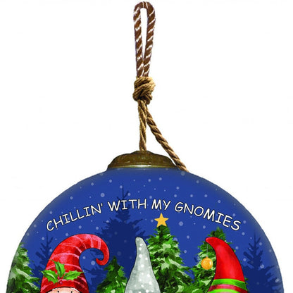Casual Gnomes in Christmas Mode Hand Painted And Mouth Blown Red Blue And Green Glass Ball Ornament