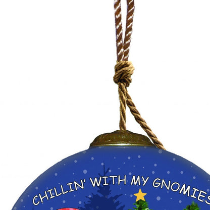 Casual Gnomes in Christmas Mode Hand Painted And Mouth Blown Red Blue And Green Glass Ball Ornament