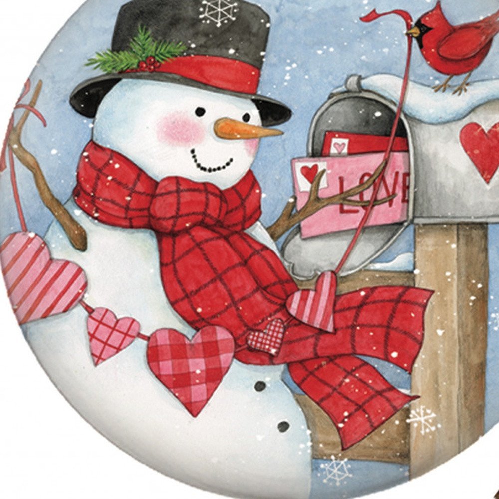 Valentine Snowman Hand Painted And Mouth Blown Red And White Glass Ball Ornament