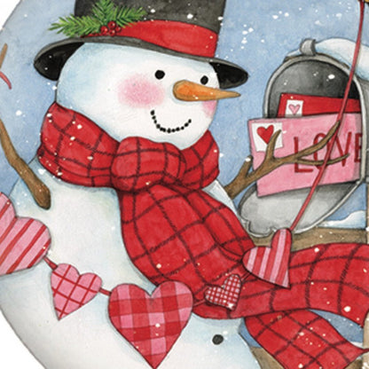 Valentine Snowman Hand Painted And Mouth Blown Red And White Glass Ball Ornament