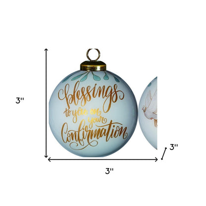 Confirmation Hand Painted And Mouth Blown Gold And White Glass Ball Ornament