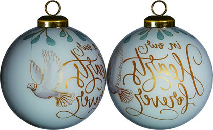 In Our Hearts Forever Hand Painted And Mouth Blown Gold And White Glass Ball Ornament