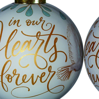 In Our Hearts Forever Hand Painted And Mouth Blown Gold And White Glass Ball Ornament