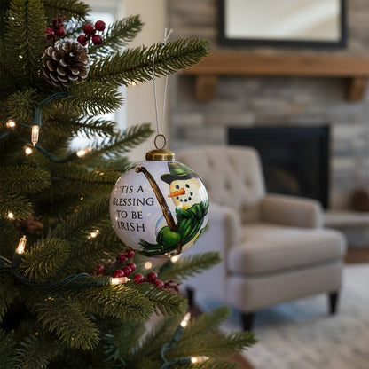 Green Irish Snowman Hand Painted Mouth Blown Glass Ornament