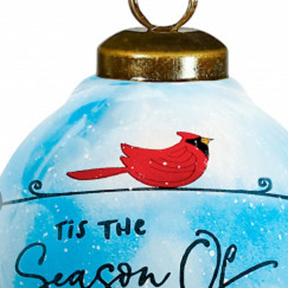 Season of Miracles Wordings Snowman Hand Painted And Mouth Blown Red Blue And Green Glass Finial Ornament