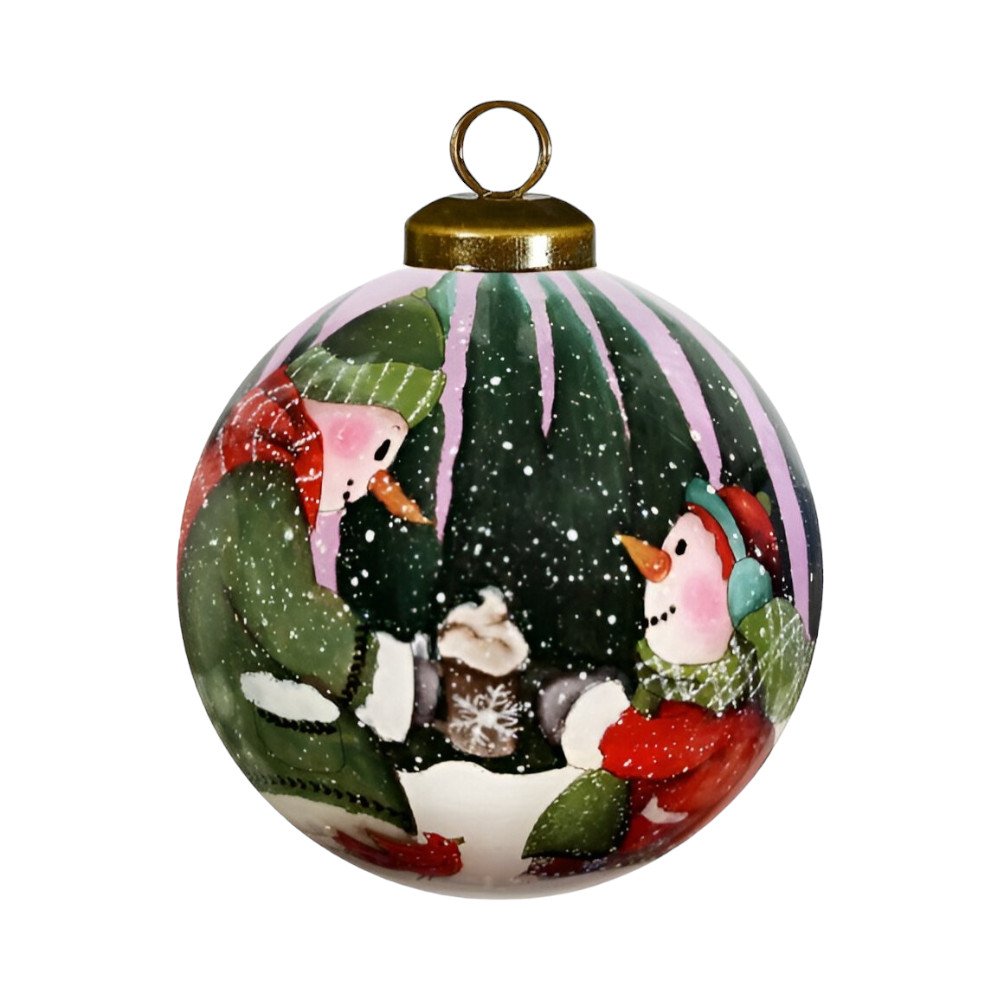 Snowman You Are a Blessing To Me Hand Painted And Mouth Blown Pink And Red Glass Ball Ornament