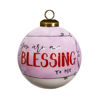 Snowman You Are a Blessing To Me Hand Painted And Mouth Blown Pink And Red Glass Ball Ornament
