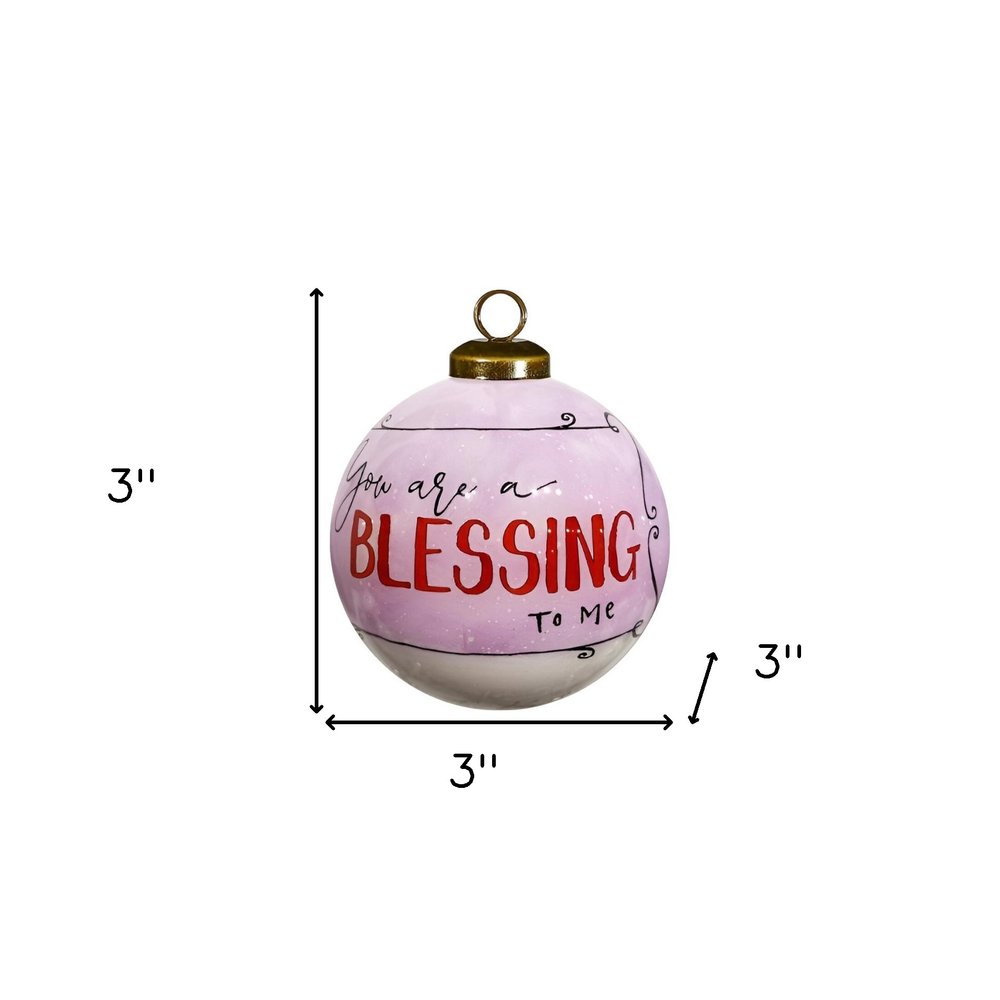 Snowman You Are a Blessing To Me Hand Painted And Mouth Blown Pink And Red Glass Ball Ornament