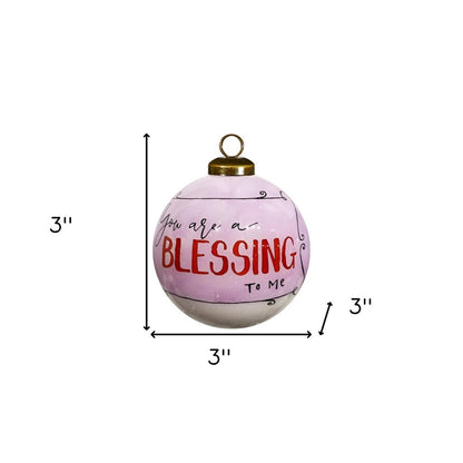 Snowman You Are a Blessing To Me Hand Painted And Mouth Blown Pink And Red Glass Ball Ornament