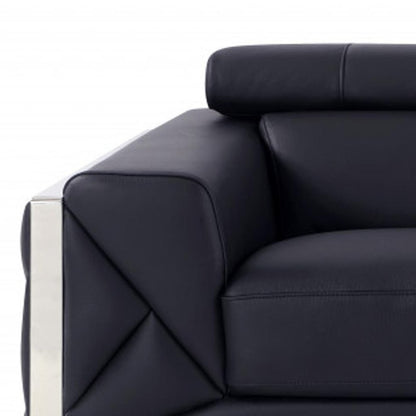 75" Black And Silver Italian Leather Loveseat