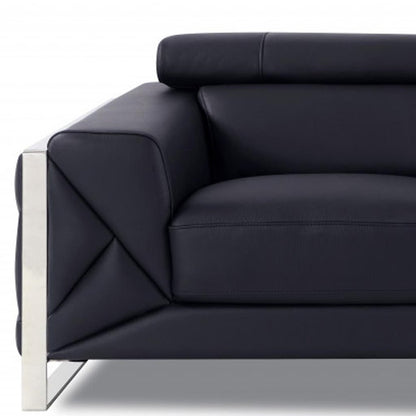 75" Black And Silver Italian Leather Loveseat