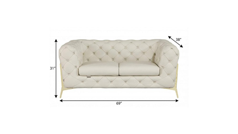 69" Beige And Gold Italian Leather Loveseat