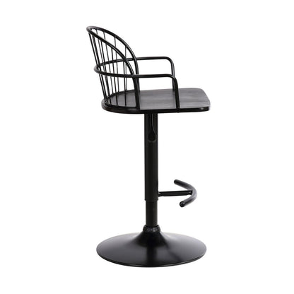 Black Solid Wood And Iron Low Back Adjustable Height Bar Chair