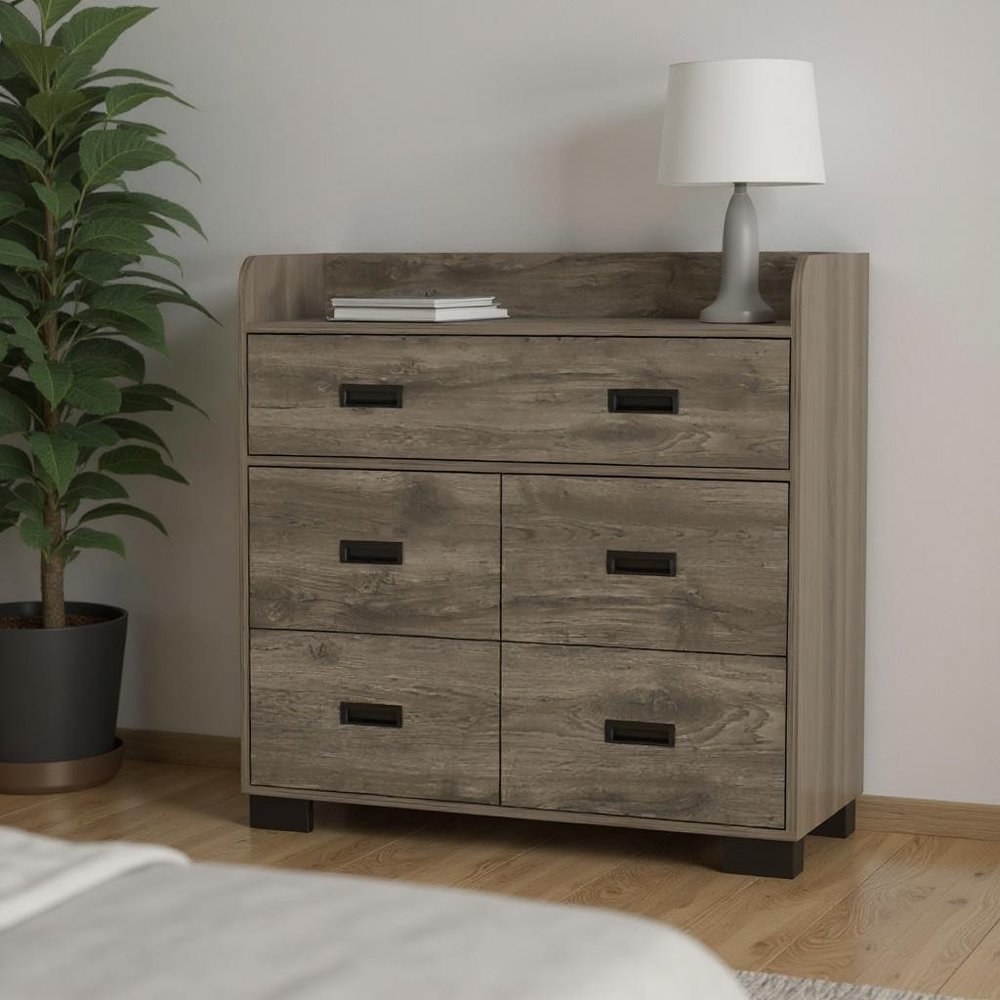 33" Dark Brown Manufactured Wood Five Drawer Dresser