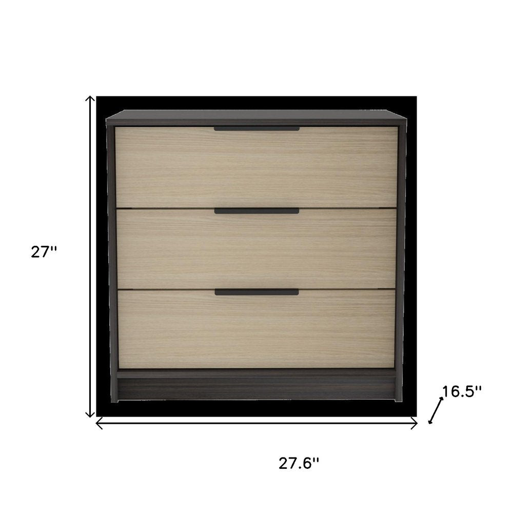 28" Brown And Black Three Drawer Dresser