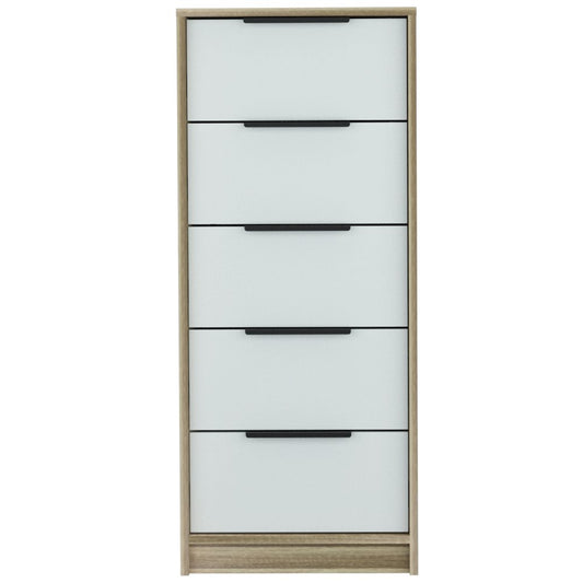18" Brown And White Five Drawer Chest