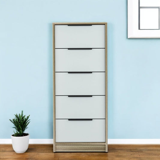 18" Brown And White Five Drawer Chest