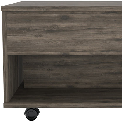 22" Dark Brown Manufactured Wood Rectangular Lift Top Coffee Table With Drawer