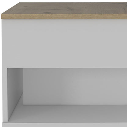 22" White And Light Oak Manufactured Wood Rectangular Coffee Table With Drawer