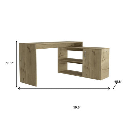 60" Natural L Shape Computer Desk With Three Drawers