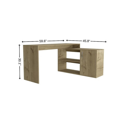 60" Natural L Shape Computer Desk With Three Drawers