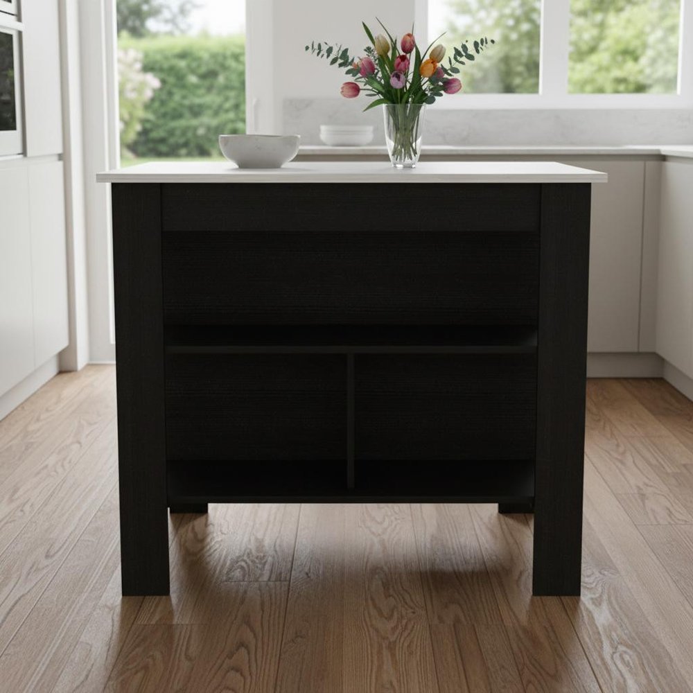 Black and Ivory 41" Kitchen Island With Storage