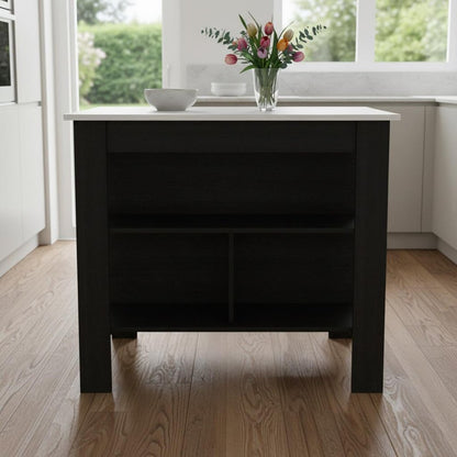 Black and Ivory 41" Kitchen Island With Storage