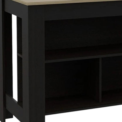 Black and Natural 41" Kitchen Island With Storage
