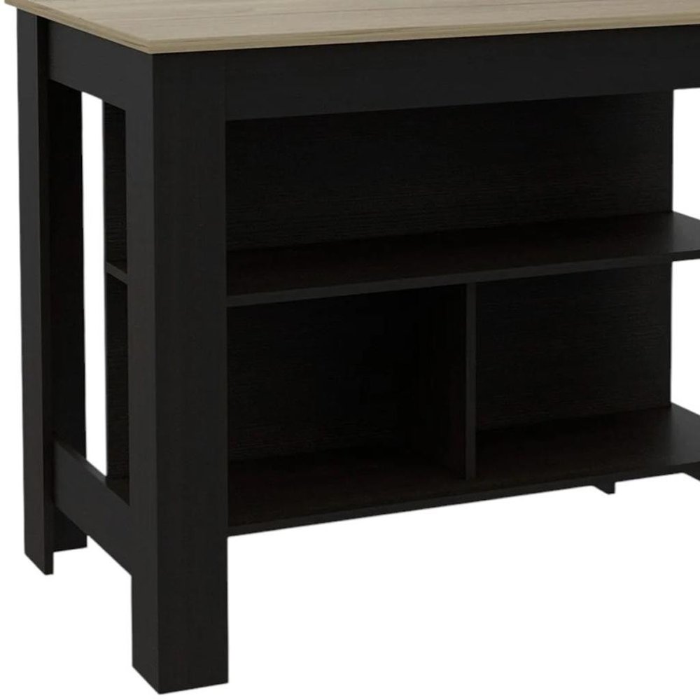 Black and Natural 41" Kitchen Island With Storage