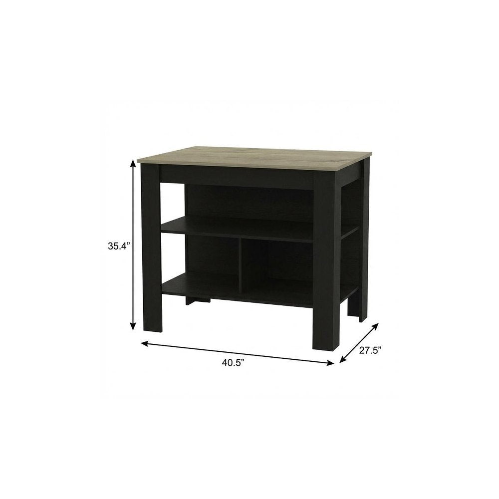 Black and Natural 41" Kitchen Island With Storage