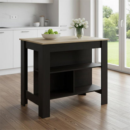 Black and Natural 41" Kitchen Island With Storage