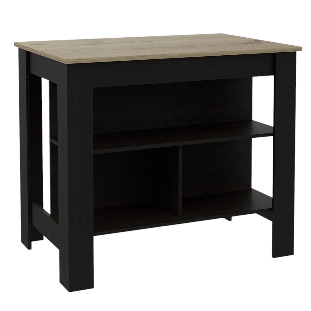 Black and Natural 41" Kitchen Island With Storage