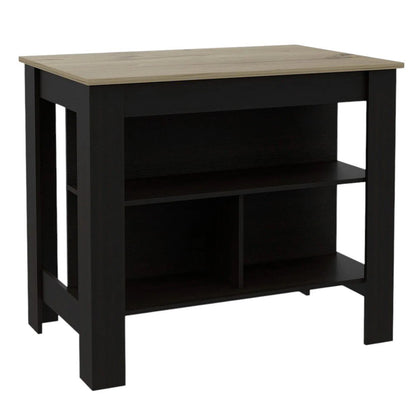 Black and Natural 41" Kitchen Island With Storage