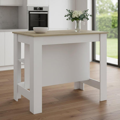 White and Brown 41" Kitchen Island With Storage