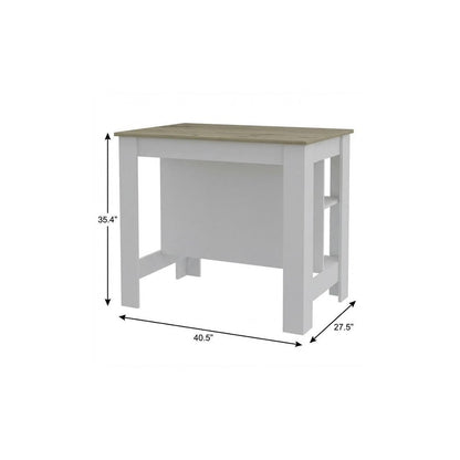 White and Brown 41" Kitchen Island With Storage