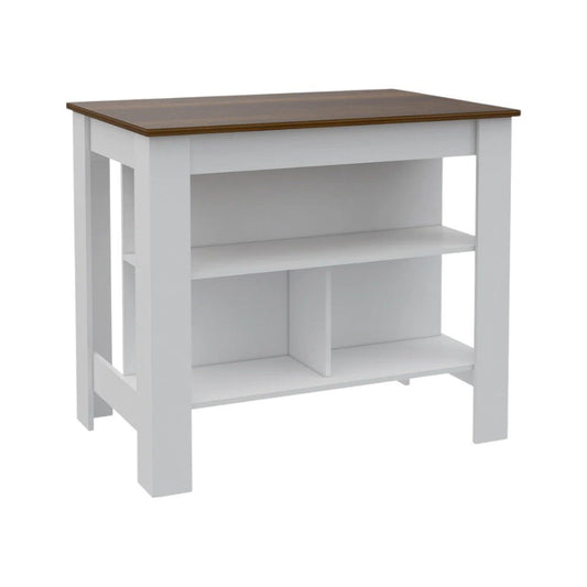 White and Brown 41" Kitchen Island With Storage