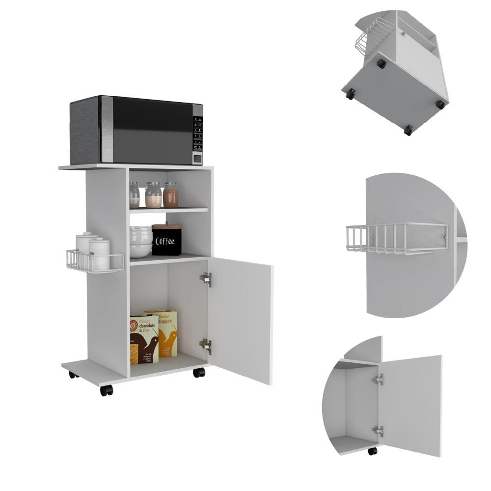 White 24" Rolling Kitchen Cart With Storage