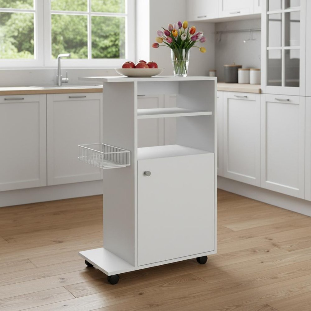 White 24" Rolling Kitchen Cart With Storage