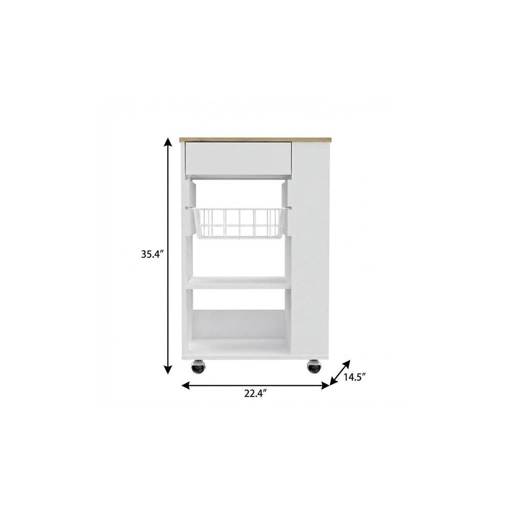 White and Brown 22" Rolling Kitchen Cart With Storage