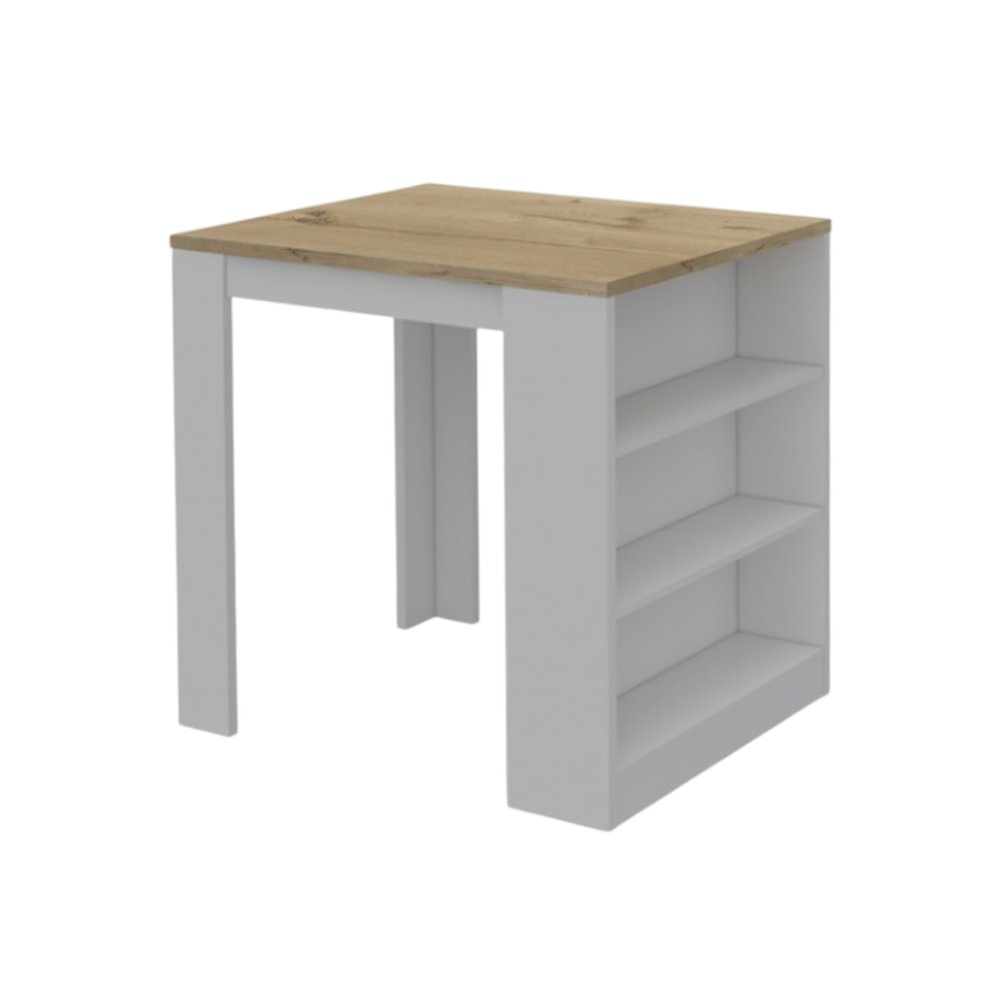 36" Natural and White Wood Kitchen Island With Storage